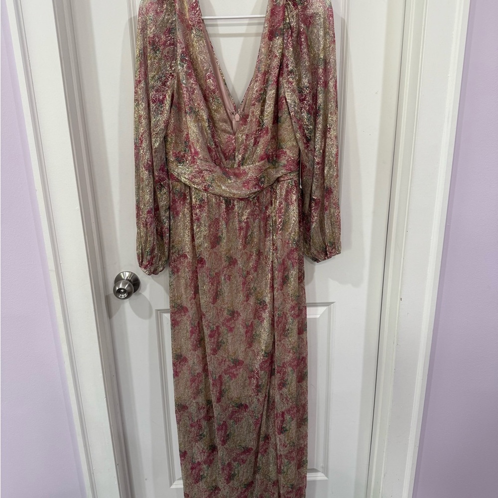 ARULA Pink and Gold Floral Long Sleeve Dress